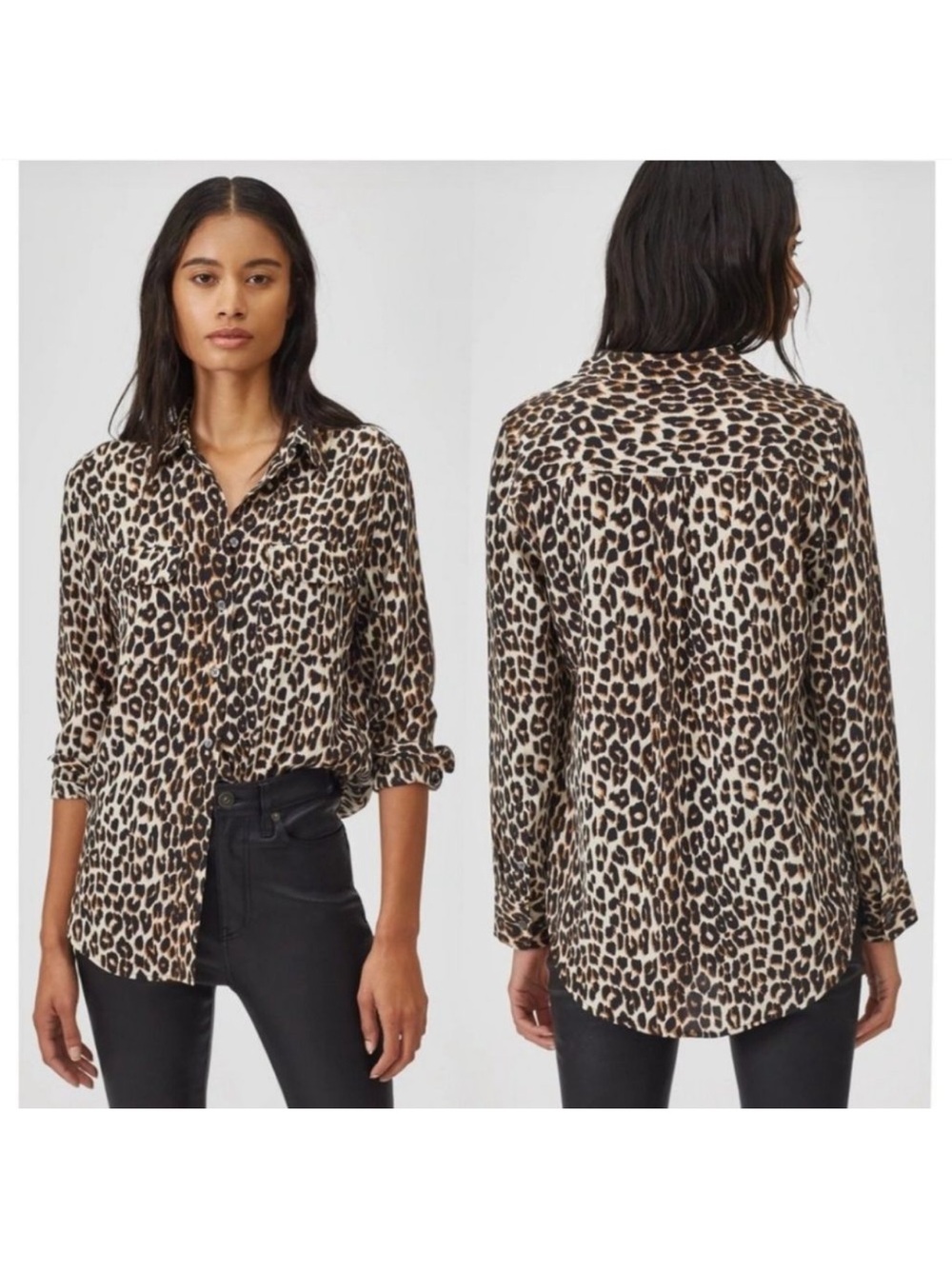 Equipment Femme 100% Silk Leopard Print Slim Signature M
